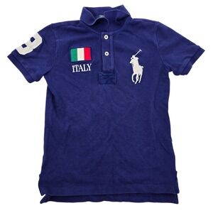 Polo Ralph Lauren Sz 6 Kids Boys Short Sleeve Blue Italy Flag Polo Shirt